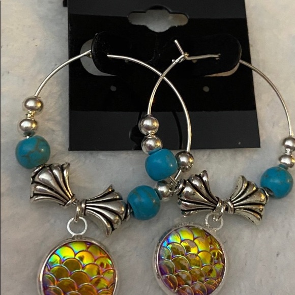 Handmade Mermaid Scale Hoops Lt. Blue, Dk Blue, Gold Scale Take your pick. - Picture 7 of 10